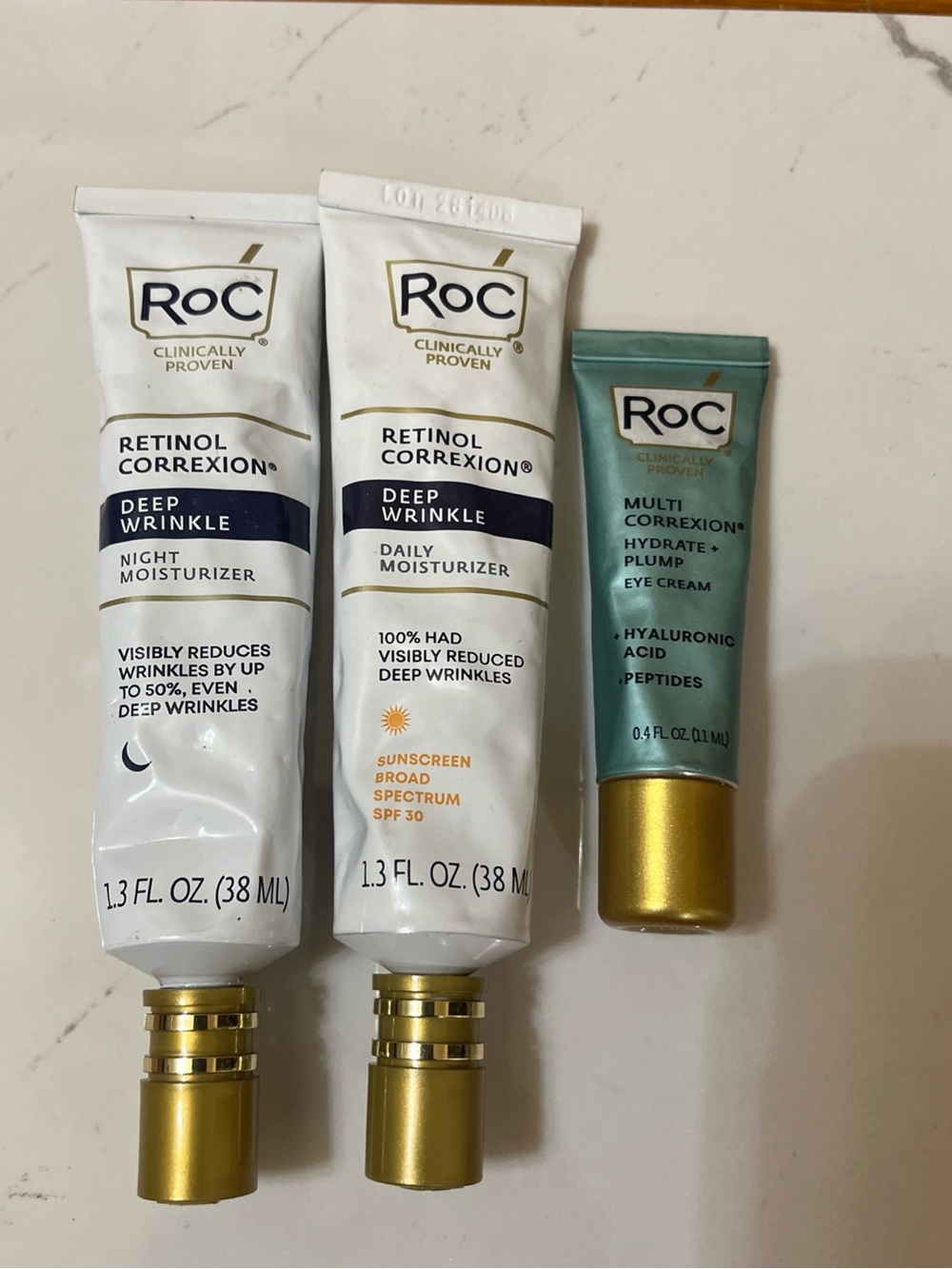 ROC retinol correxion deep wrinkle night and daily moisturizer and eye cream lot
